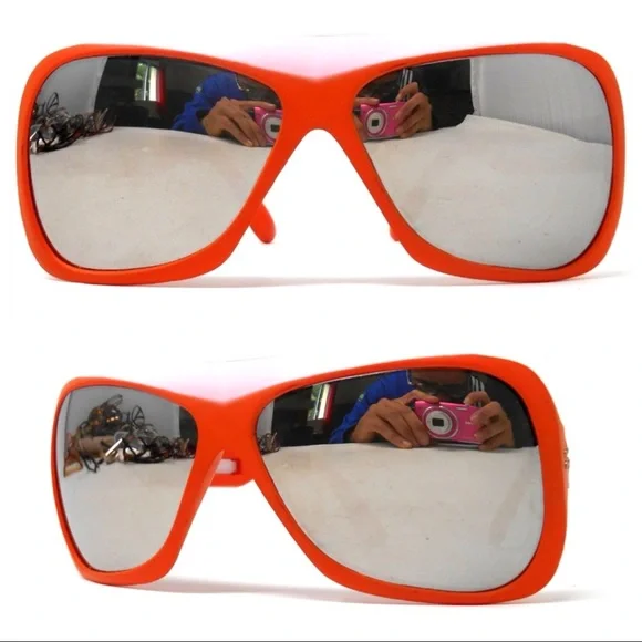 1970’s Orange Color Block Thivk Framed Sunglasses with Mirrored Lenses, France - Picture 2 of 4